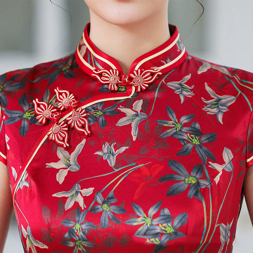 上海旗袍厂TZRY-C2002高端定制唯美复古潮流宴会红色礼服旗袍 商品图1