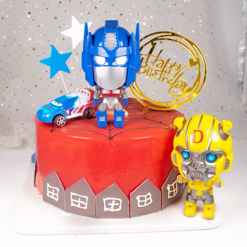 烘焙蛋糕装饰变形金刚擎天柱大黄蜂玩具机器人儿童生日派对摆件