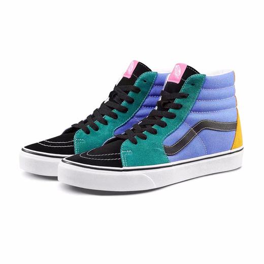 VANS范斯SK8-HI鸳鸯红黄蓝三色拼接 四色拼接 粉蓝绿黄 蓝黑绿黄 高帮男鞋休闲板鞋 官方货号VN0A4U3CWNY 尺码35-44 商品图7