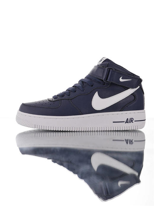 耐克Nike Air Force 1 Mid '07 原模具开发打造 采用原装客供硬质头层牛皮革材质 空军一号经典高帮百搭休闲运动板鞋 皮革深蓝白 商品图0