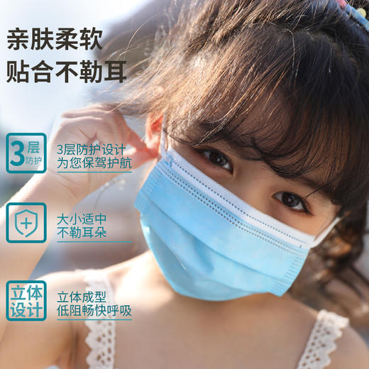 儿童三层民用防护口罩50只装   适合6-15岁 商品图4