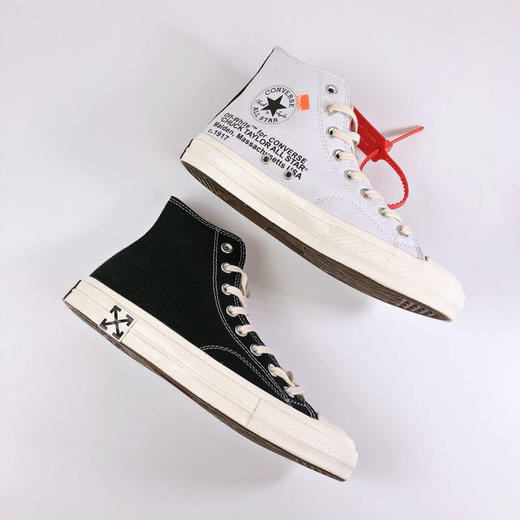 OFF-WHITE X CONVERSE Chuck Taylor 70s 阴阳鞋鸳鸯鞋高帮双色拼接黑白帆布鞋，附送两双鞋带（白绿头、黑橘头鞋带）off white专属红扣 货号：165158C 商品图1