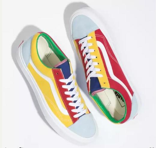VANS范斯SK8-HI鸳鸯红黄蓝三色拼接 四色拼接 粉蓝绿黄 蓝黑绿黄 高帮男鞋休闲板鞋 官方货号VN0A4U3CWNY 尺码35-44 商品图11