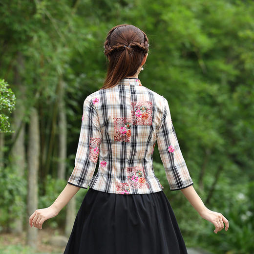 JT-810春夏刺绣中式学院风七分袖茶服唐装短旗袍上衣 商品图4