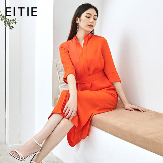 EITIE爱特爱女装夏季新款蝴蝶结系带开衩时尚轻盈连衣裙57074103 商品图5