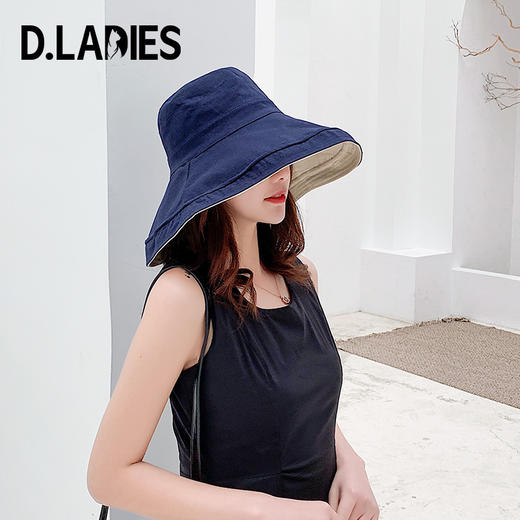 【网红潮牌遮阳帽，15种戴法，谁戴谁洋气】D.ladies日系帽子双面拼色大沿春秋渔夫帽女遮阳帽防晒帽子韩可折叠 商品图1