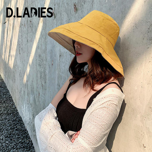 【网红潮牌遮阳帽，15种戴法，谁戴谁洋气】D.ladies日系帽子双面拼色大沿春秋渔夫帽女遮阳帽防晒帽子韩可折叠 商品图2