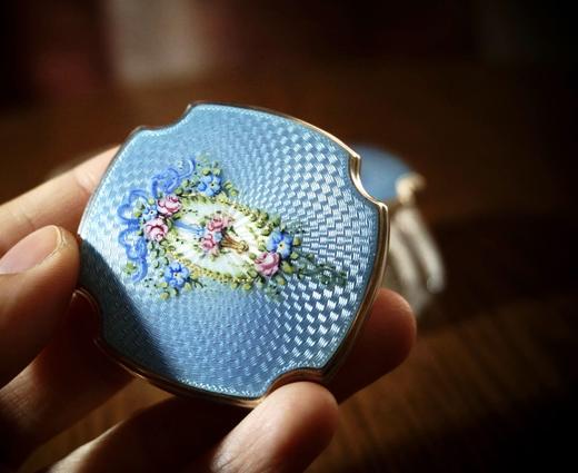 1910年代古董纯银手绘珐琅彩蓝色梳妆镜组六件套o frantiques英国古董 商品图4