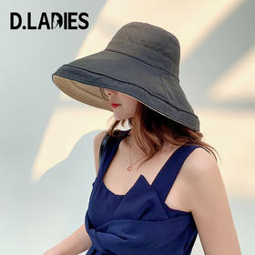 【网红潮牌遮阳帽，15种戴法，谁戴谁洋气】D.ladies日系帽子双面拼色大沿春秋渔夫帽女遮阳帽防晒帽子韩可折叠