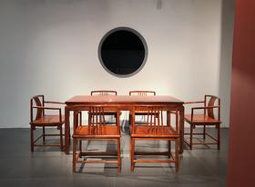 红桥红  家具严选  缅甸花梨(大果紫檀）  【176 五梳背椅 马蹄腿茶桌 七件套]