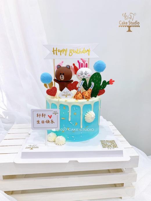 1027CAKE| LINE 蓝色系 布朗熊 可妮兔主题蛋糕 商品图0