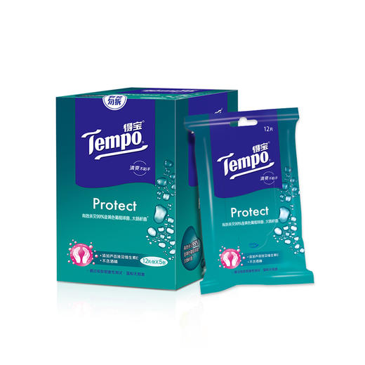 【吴亦凡同款】Tempo得宝卫生湿巾12片/包x5包盒装 便携装湿纸巾纸柔湿巾 商品图2