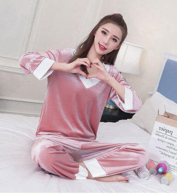 YRTC-633爆款金丝绒睡衣套装V领甜美刺绣家居服两件套WY 商品图7