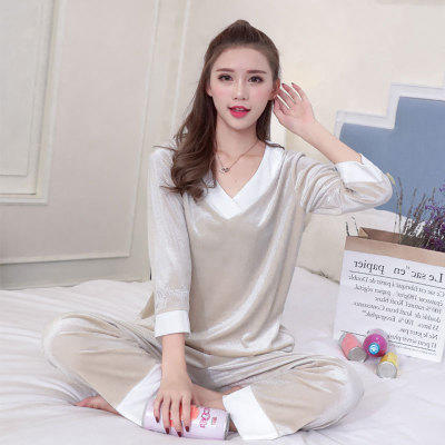 YRTC-633爆款金丝绒睡衣套装V领甜美刺绣家居服两件套WY 商品图4