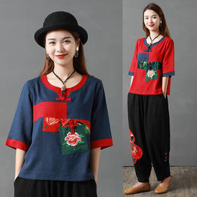 MQ-TZ1937夏装新款大码洋气绣花棉麻套装YY