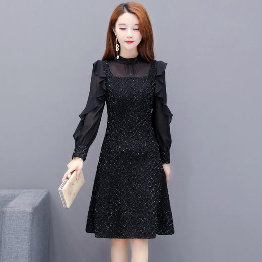 CYJH-MG20C146新款长袖小飞袖法式复古礼服连衣裙 商品图1