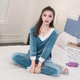 YRTC-633爆款金丝绒睡衣套装V领甜美刺绣家居服两件套WY