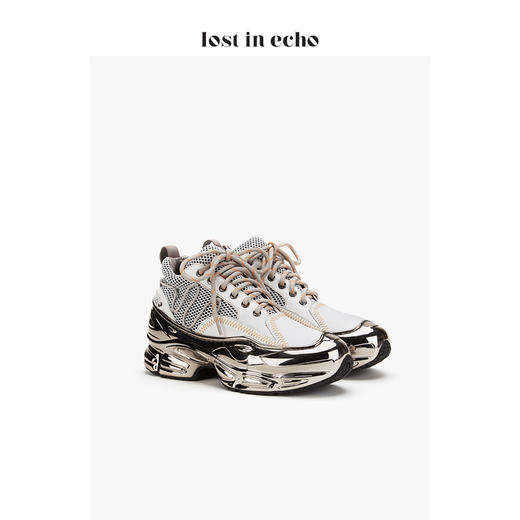 设计师女鞋lost in echo 电镀底绑带运动鞋 白色拼接复合网布 商品图1