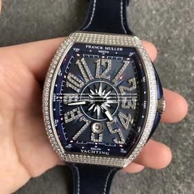 ZF蔚蓝之作——法穆兰MEN'S COLLECTION系列V45游艇腕表优雅、登场。蓝色魅影 扬帆展航！ 【精彩细节】 1.腕表尺寸45毫米。微弧式枕型表壳优雅贴手，表壳由内外八个配件组合一体，精密度