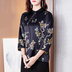 FP-F1028春季新款中国风盘扣印花桑蚕丝T恤