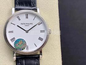 TW 古典 珍珠陀 【最高品质版本】百达翡丽古典表系列5120超薄自动机械表。简约至极 和原装一样的偏心珍珠陀机芯复制表。 鳄鱼皮表带，烧搪瓷盘面，包白金。仿表界第一枚偏心摆陀  百达翡丽古典5120