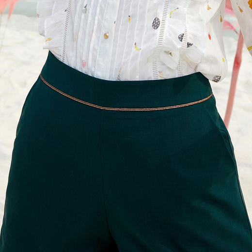 OLrain法式高级穿搭绿色休闲裤女夏季2022年高腰显瘦阔腿短裤 商品图3