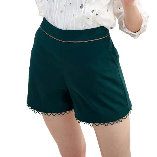 OLrain法式高级穿搭绿色休闲裤女夏季2022年高腰显瘦阔腿短裤 商品图4