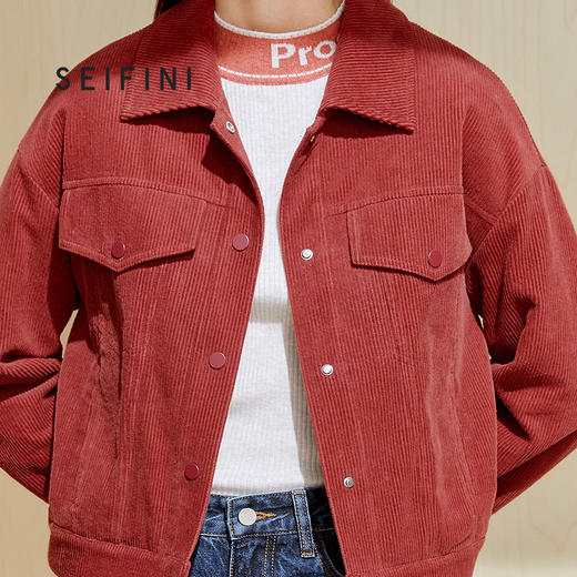 诗凡黎宽松过年红色灯芯绒短外套女3AC280621 商品图3