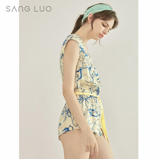 睡衣摩登印花连体裤SANGLUO桑罗秋冬休闲桑蚕丝睡衣家居服女 商品图2