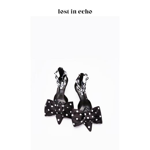 lost in echo黑色蝴蝶结波点时尚单鞋女 亚克力脚环带猫跟女鞋 商品图3