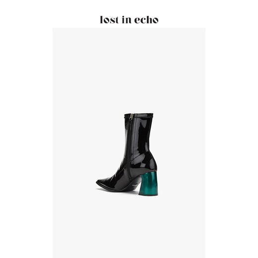 lost in echo漆皮方头高跟短靴黑色 商品图4