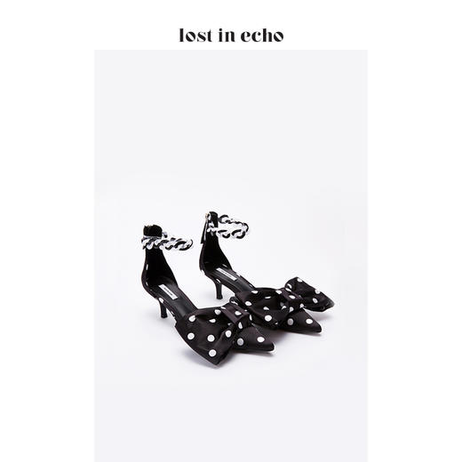 lost in echo黑色蝴蝶结波点时尚单鞋女 亚克力脚环带猫跟女鞋 商品图1