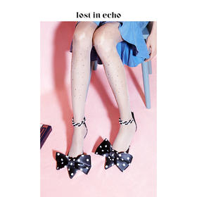 lost in echo黑色蝴蝶结波点时尚单鞋女 亚克力脚环带猫跟女鞋
