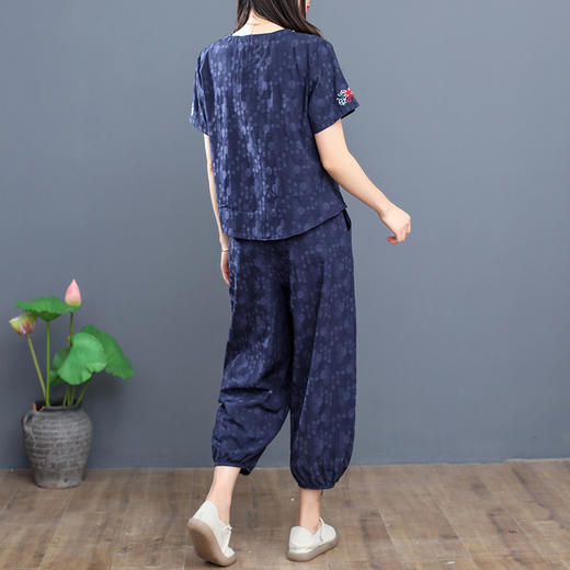 MQ-1776-Q005新款复古棉麻刺绣休闲短袖上衣灯笼裤两件套YY 商品图4