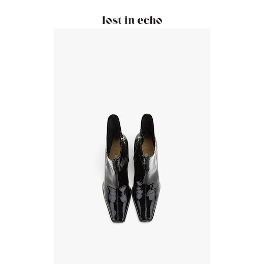lost in echo漆皮方头高跟短靴黑色 商品图3