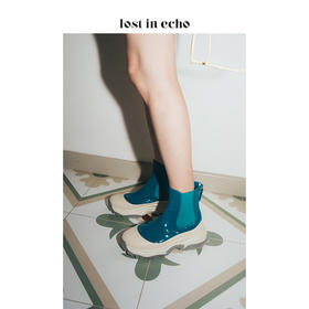 lost in echo2019秋季上新厚底切尔西运动短靴 蓝绿色时尚运动鞋拉链女靴