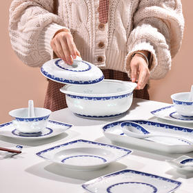 富玉陶瓷 青花玲珑瓷 龙腾盛世餐具