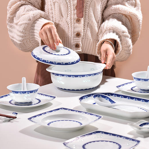 富玉陶瓷 青花玲珑瓷 龙腾盛世餐具 商品图0