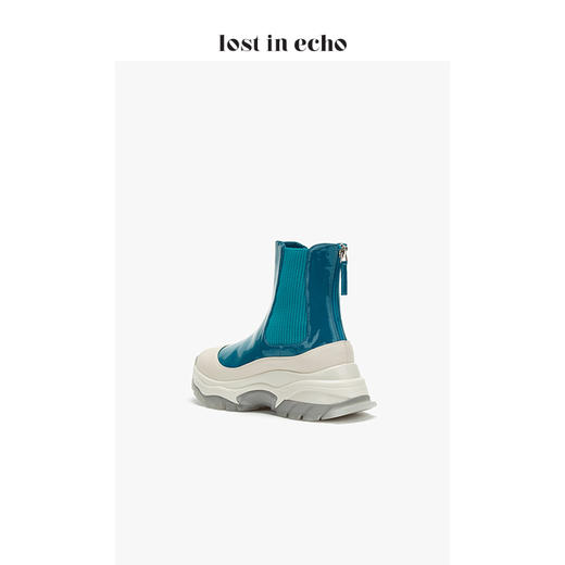 lost in echo2019秋季上新厚底切尔西运动短靴 蓝绿色时尚运动鞋拉链女靴 商品图4