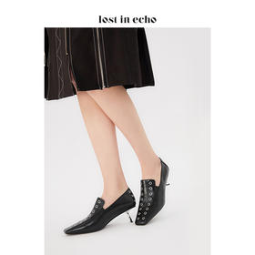 设计师女鞋lost in echo气眼装饰猫跟乐福鞋