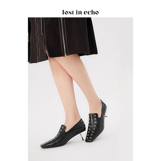 设计师女鞋lost in echo气眼装饰猫跟乐福鞋 商品图0
