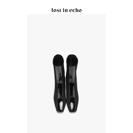 lost in echo2020秋季新款黑色飞织女靴 三角金箔水晶跟漆皮短靴女鞋 商品图3