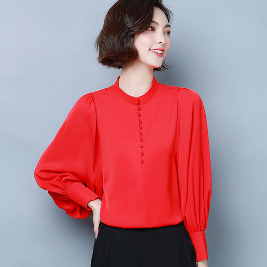 F-NL9381长袖宽松灯笼袖新款上衣雪纺衫 商品图0