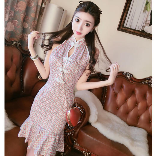 GY-DXH418A-0723实拍新款性感露肩荷叶边鱼日常改良旗袍连衣裙WY 商品图3