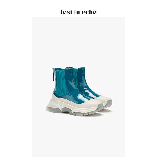 lost in echo2019秋季上新厚底切尔西运动短靴 蓝绿色时尚运动鞋拉链女靴 商品图1