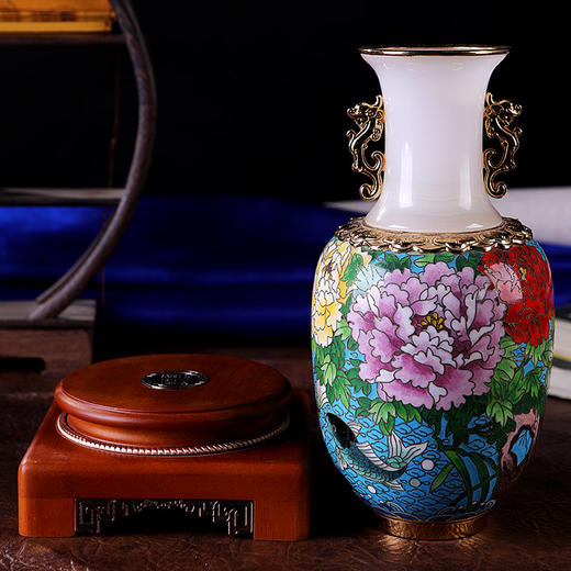 【彼达思】景泰蓝镶玉 平安是福花瓶（小） 商品图0