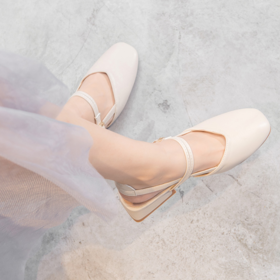 包头凉鞋女韩版奶奶鞋学生仙女风粗跟玛丽珍鞋方头