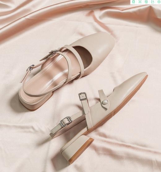 【服饰鞋包】小CK女鞋粗跟方头仙女风珍珠包头鞋女夏低跟一字扣 商品图2