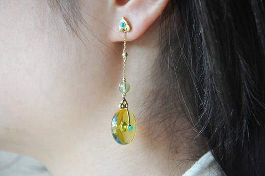 云喜·墨西哥蓝珀18K喷砂黄金平安扣耳饰 商品图4