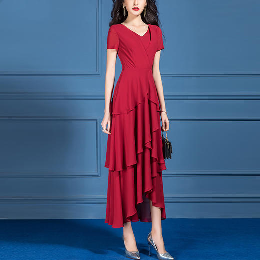 SSGS-T116新款夏装时尚典雅端庄收腰显瘦荷叶大摆裙子 商品图0